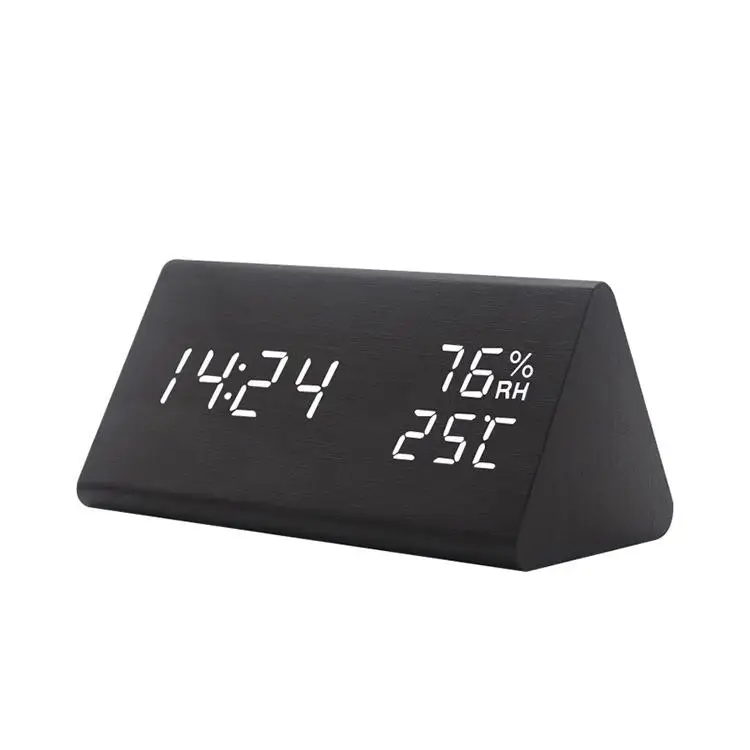 

Creative Fashion Wooden Alarm Clock with Temperature And Humidity Display Voice Control LED Screen Black/White/Brown Options