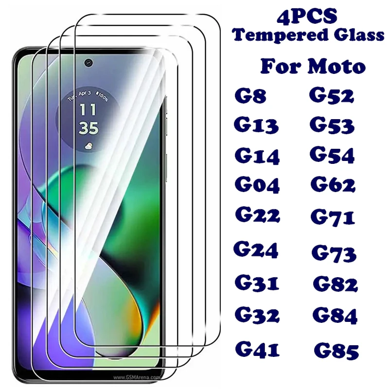 

4PCS Tempered Glass on For Motorola G8 G04 G13 G14 G04 G22 G24 G31 G32 G41 G52 G53 G54 G62 G71 G73 G82 G84 G85 Screen Protector