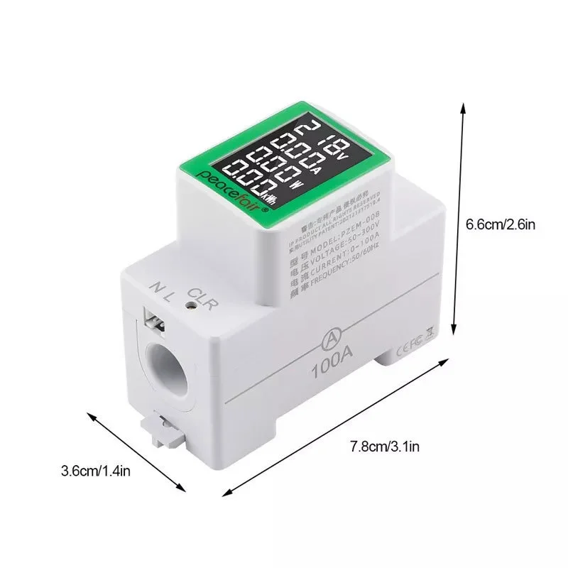 AC digital display multifunctional guide rail meter, voltage and current meter, AC50-300V/100A tester