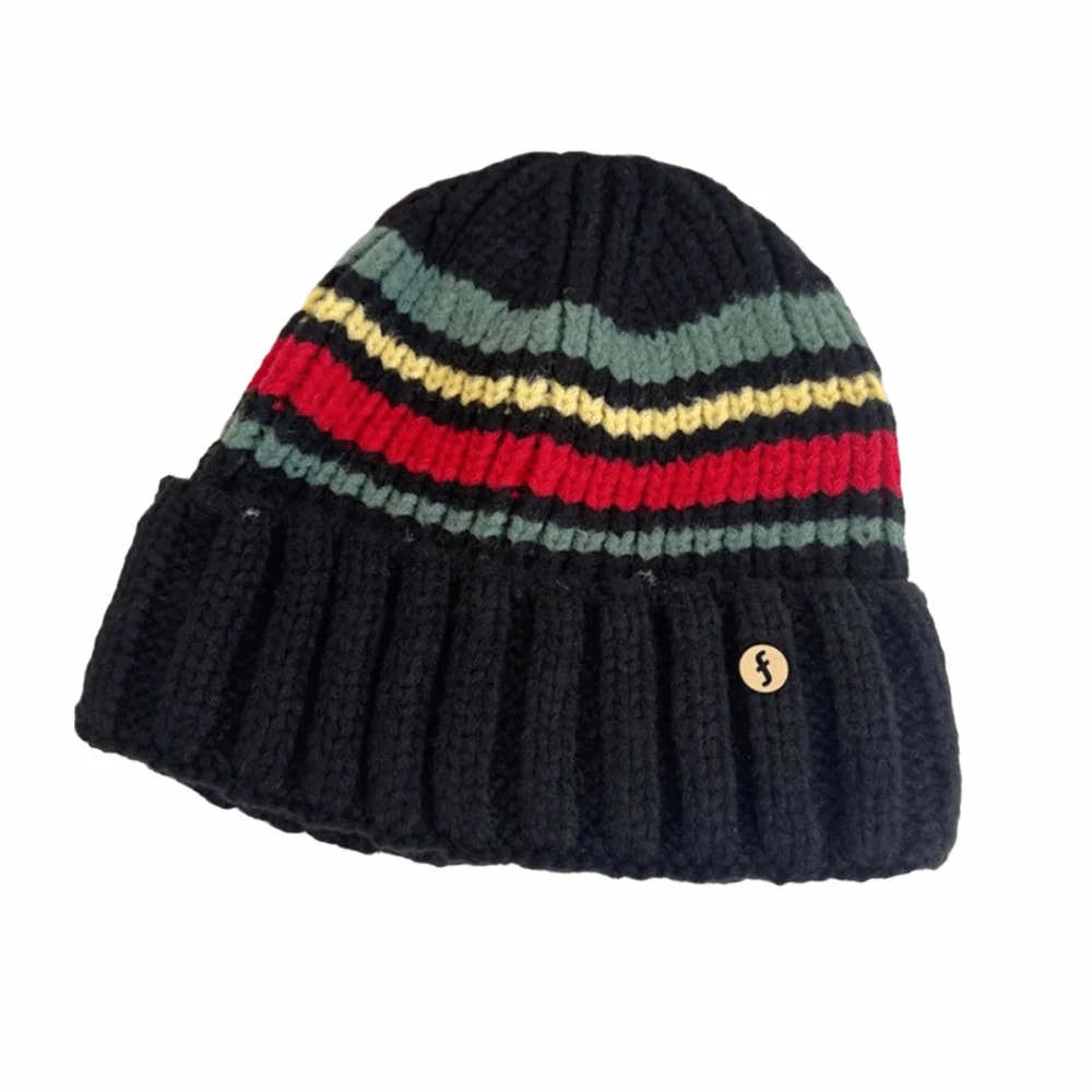 

Keep Warm Vintage Striped Knitted Hat Breathable Trendy Casual Wool Hat Coldproof Korean Style Winter Pullover Hat Outdoor