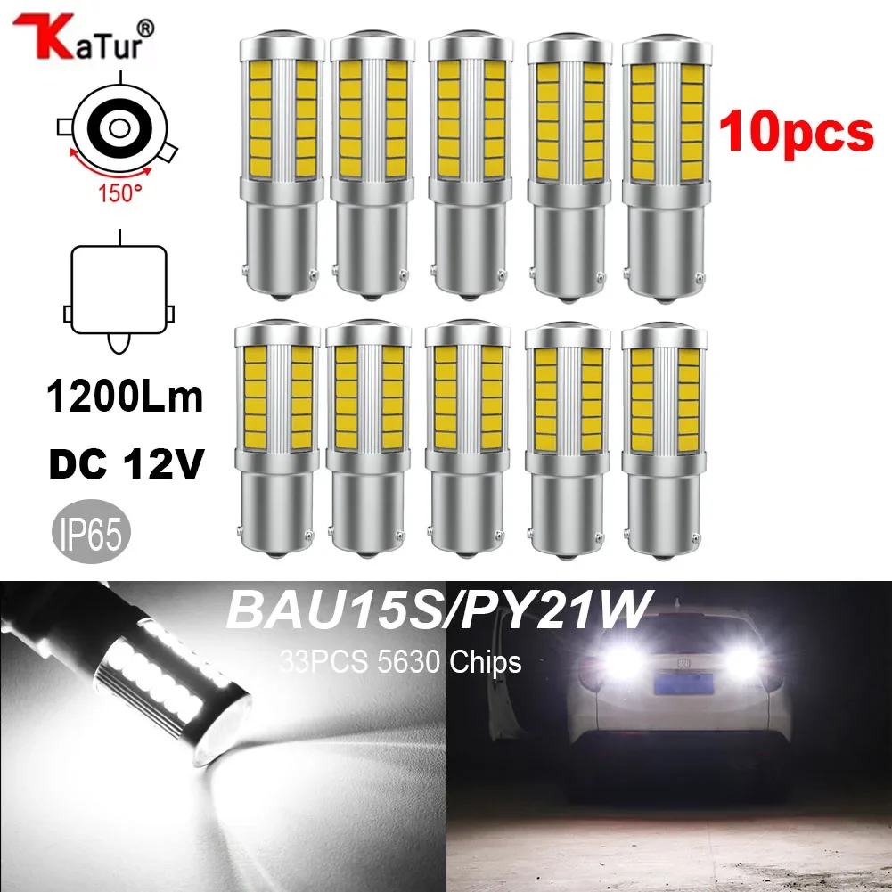 10pcs BAU15S PY21W Led Car Lighs 1200Lm Super Bright DC 12V White Red Orange High DRL Power Katur Amber Light Turn Signal Light
