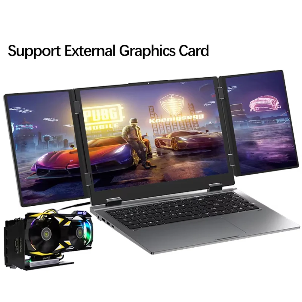 16+2*10.5 inch Triple Screen Gaming Laptop Intel Core i7 1260P 64GB RAM 2TB Notebook Fingerprint/Face Recognition Unlocking PC