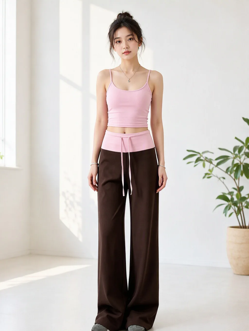 Damen-Freizeit-Sweatpants mit weitem Bein, umlegbarem Bund, ausgestelltem Schnitt, Yoga-Lounge-Hose, Pilates, Outdoor-Sport, Training, genähte Leggings – Detail 2