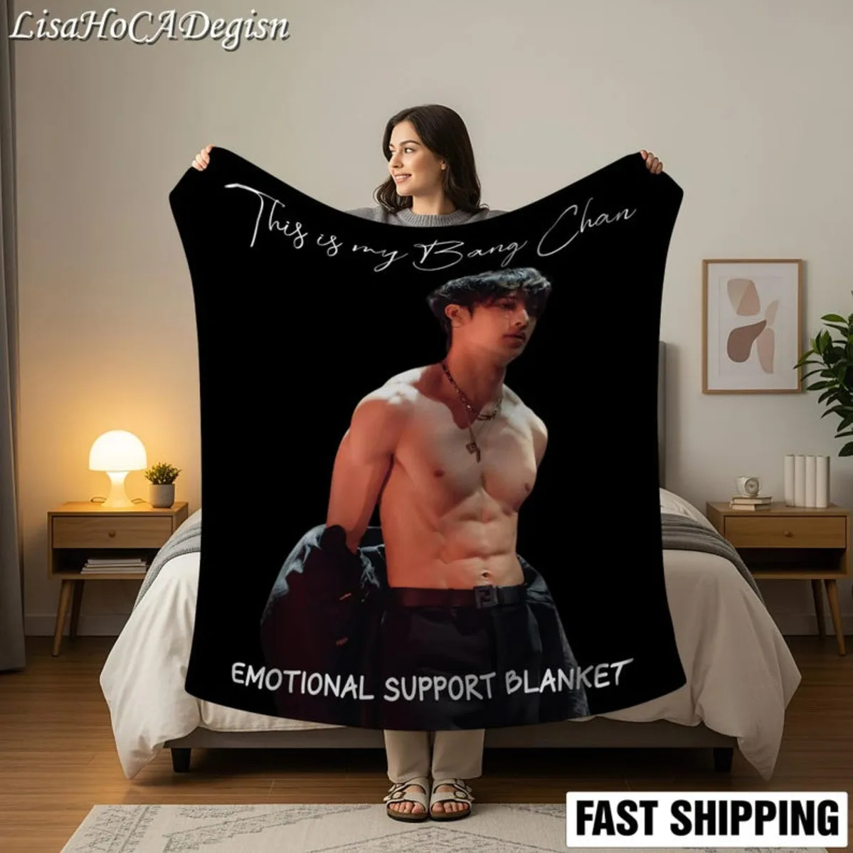 Bang Chan K Pop Blanket Cozy Bedroom Bedding Decor Fan Gift Soft Warm Bed Throw Unique Memorabilia Kpop Fun Gift