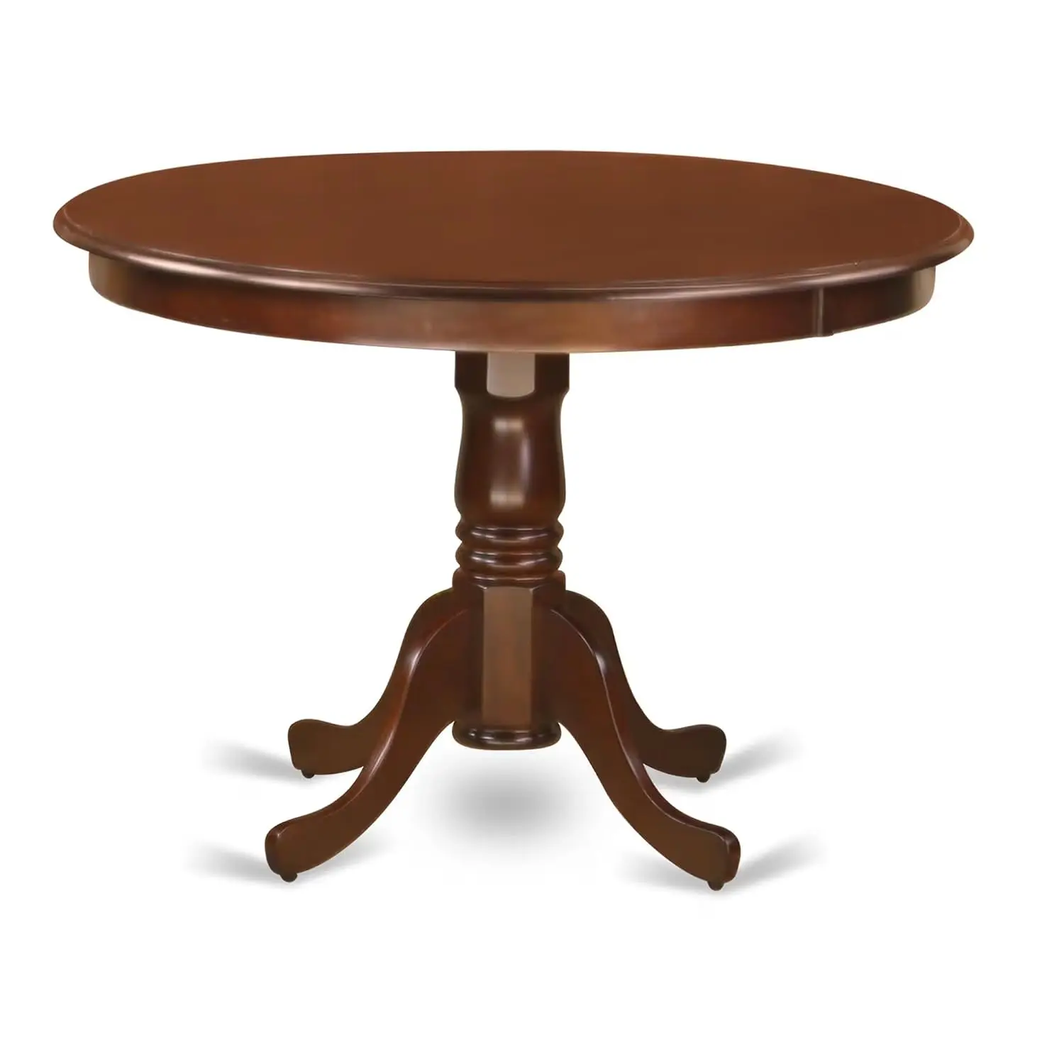 Round Dining Table Set with Pedestal & 4 Faux Leather Chairs for Kitchen, 42x42 Inch Mahogany, Customized