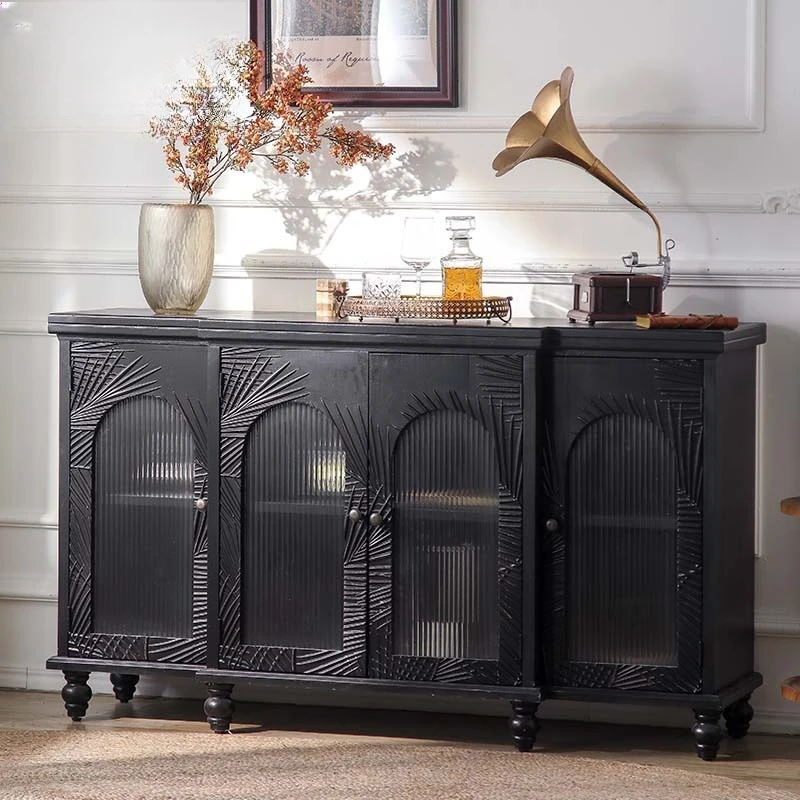 

European-style black simple entrance cabinet Changhong glass retro locker store large-capacity solid wood display cabinet