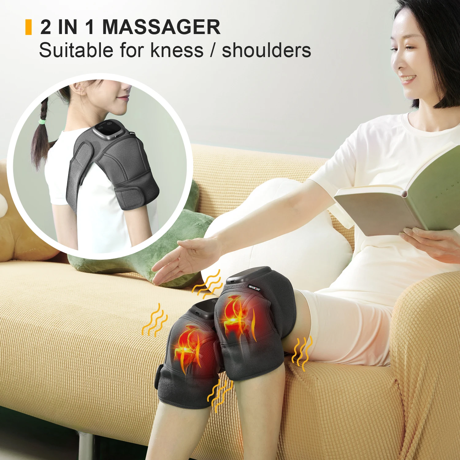 for Heating Knee Massager Pain Relief Knee Massage Vibrator Electric Cordless Double Knee Massager with Heat