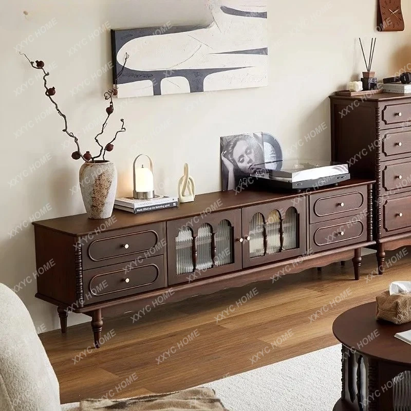 

LXSolid wood retro floor-to-ceiling living room storage TV cabinet coffee table combination