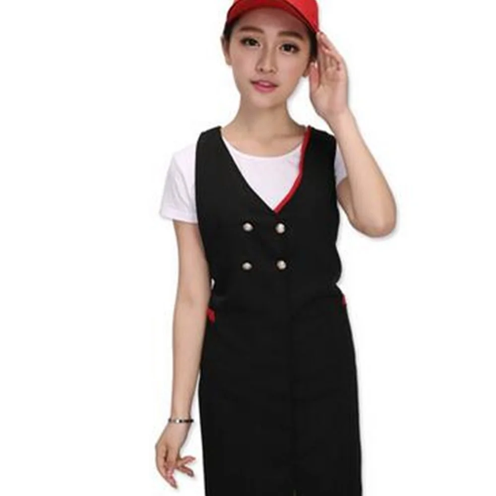 Apron Beauty Nail And Child Shop Black Double-breasted Overalls Apron Korean Fashion Beautician V-neck Apron Custom Logo