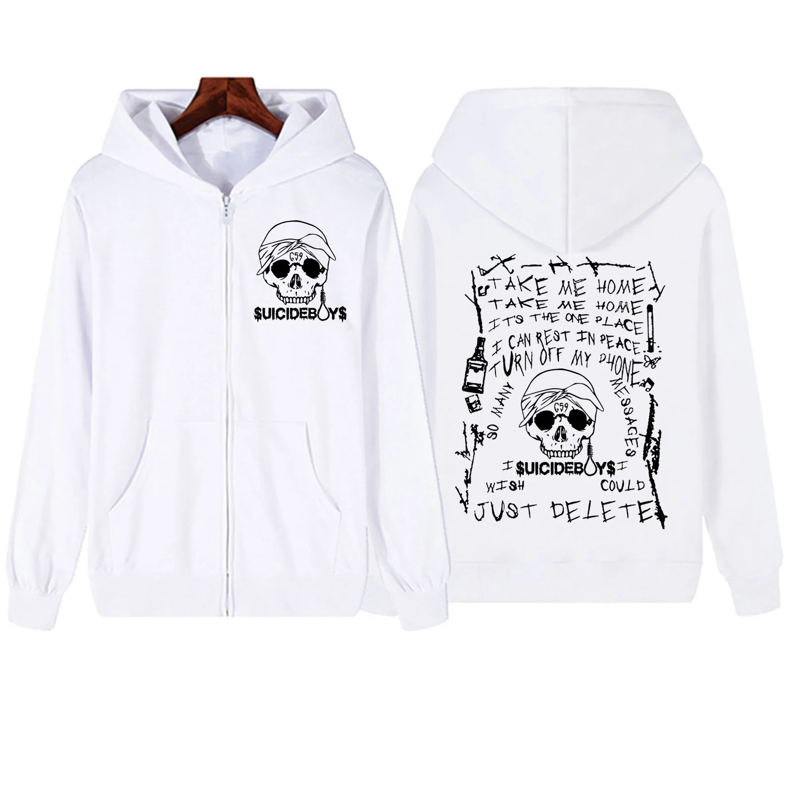 Suicideboys Skeleton Zipper Hoodie Harajuku Pullover Tops Sweatshirt Streetwear Fans Gift Unisex