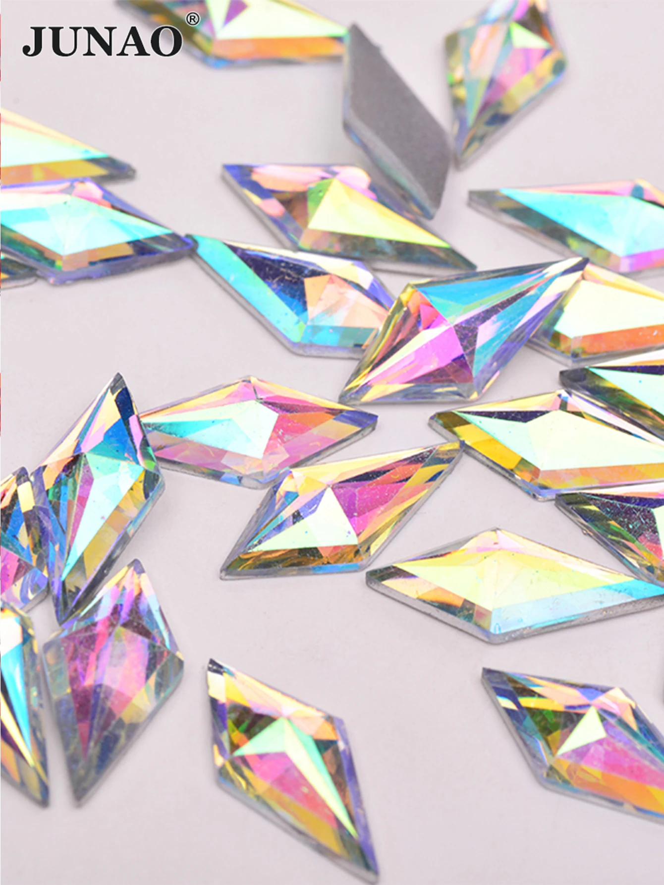 JUNAO 40pcs 10*22mm Crystal AB Rhombus Rhinestone Flatback Strass Stone Glitter Resin Crystals Gems for Clothing Decoration