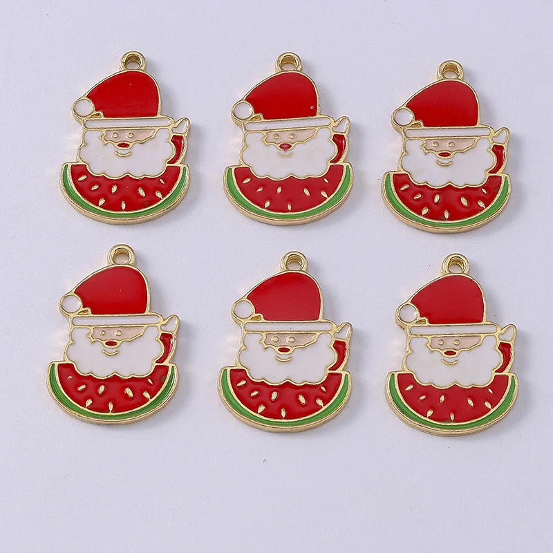 

Duarte 20Pcs/Lot Cartoon Enamel Christmas Santa Claus Eat Watermelon Charms Pendants for Jewelry Making Necklaces Earrings Gifts