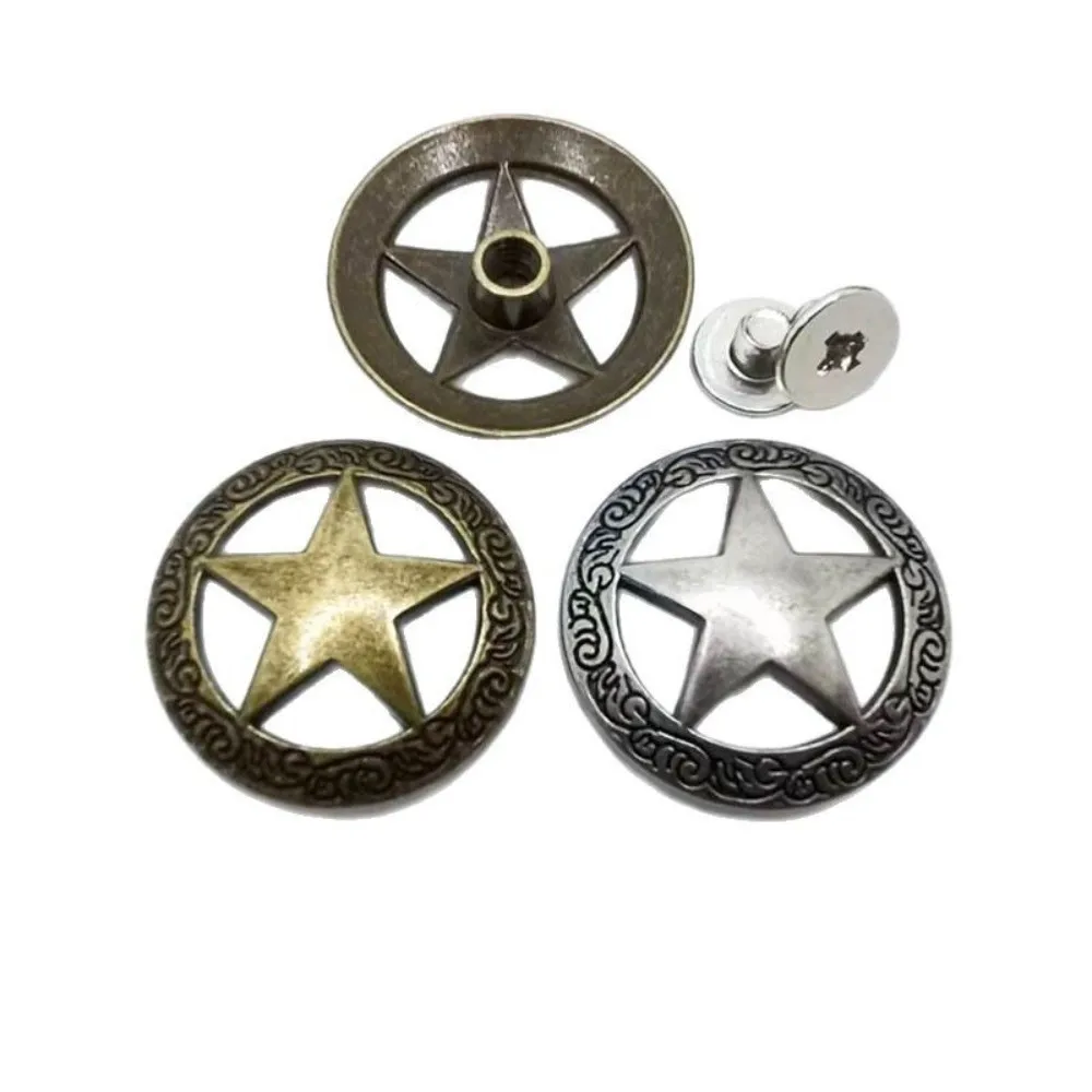 Stars Hollowed Out Replacement Casting Buckle Round Shape Small Size Vintage Metal Concho Rivet Nuts Screw Back
