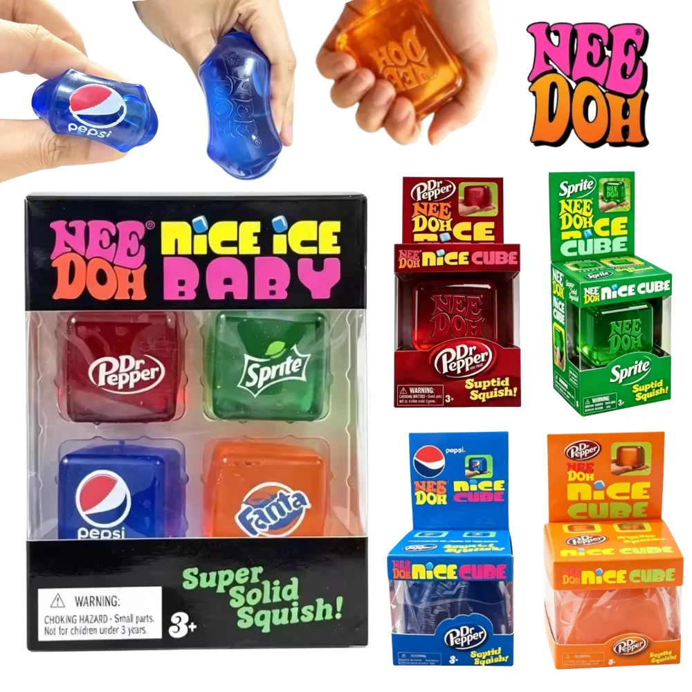Needoh Mini Nice Ice Baby Lot de 4 Jouets Squishy Cube Sprite Jouet Anti-stress pour la Libération Émotionnelle et le Soulagement du Stress au Bureau pour Adultes