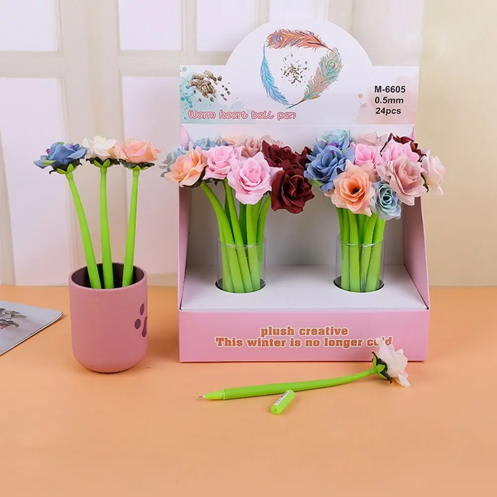 Simulation Rose Flower Artificial Rose Pens Signing Neutral Gel Pen Dancing Flower Pen Quick-Drying 0.5mm Signature Pen