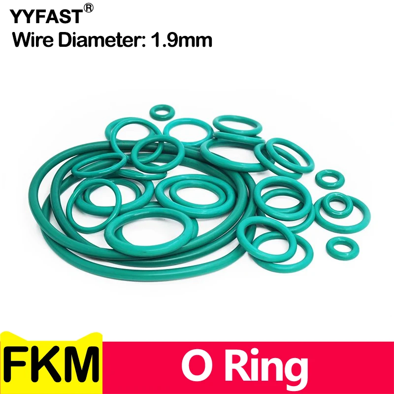 CS 1.9 مم، الأخضر FKM O حلقة الختم سمك جوانات الزيت، OD 5-220 مم حلقات O المطاط الفلور، القطر الخارجي × قطر السلك #1