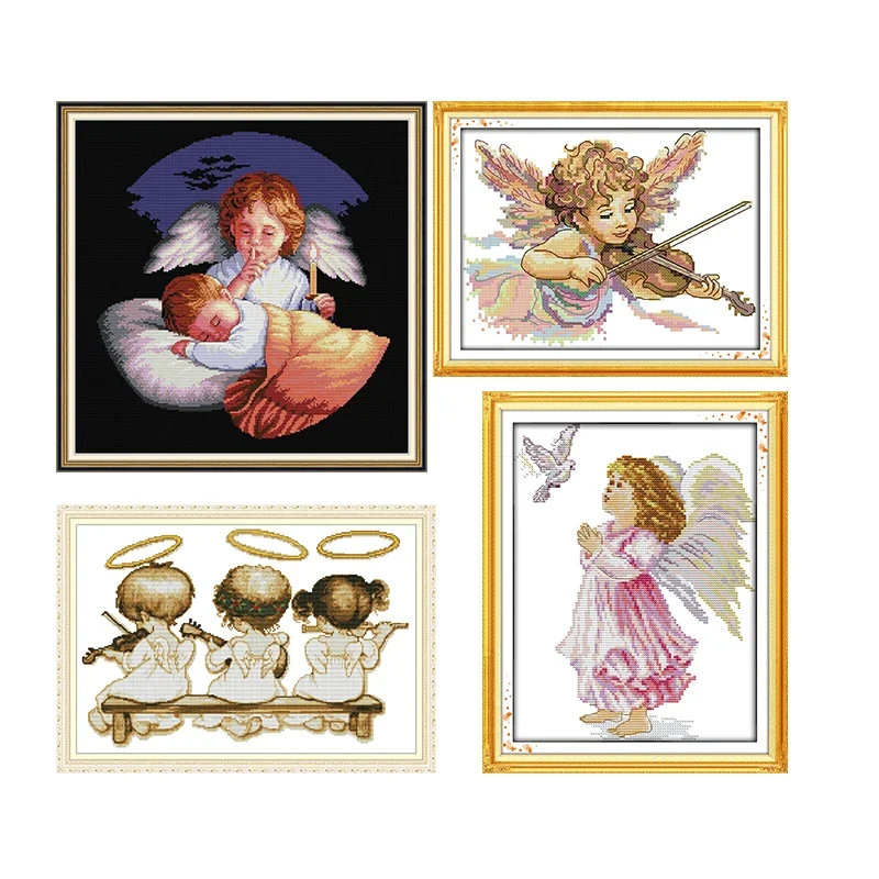 Joy Sunday Angel Series Pattern Cross Stitch Kits DIY Embroidery Set 16/14/11CT Character Printed Counted Canvas Fabric Canvas