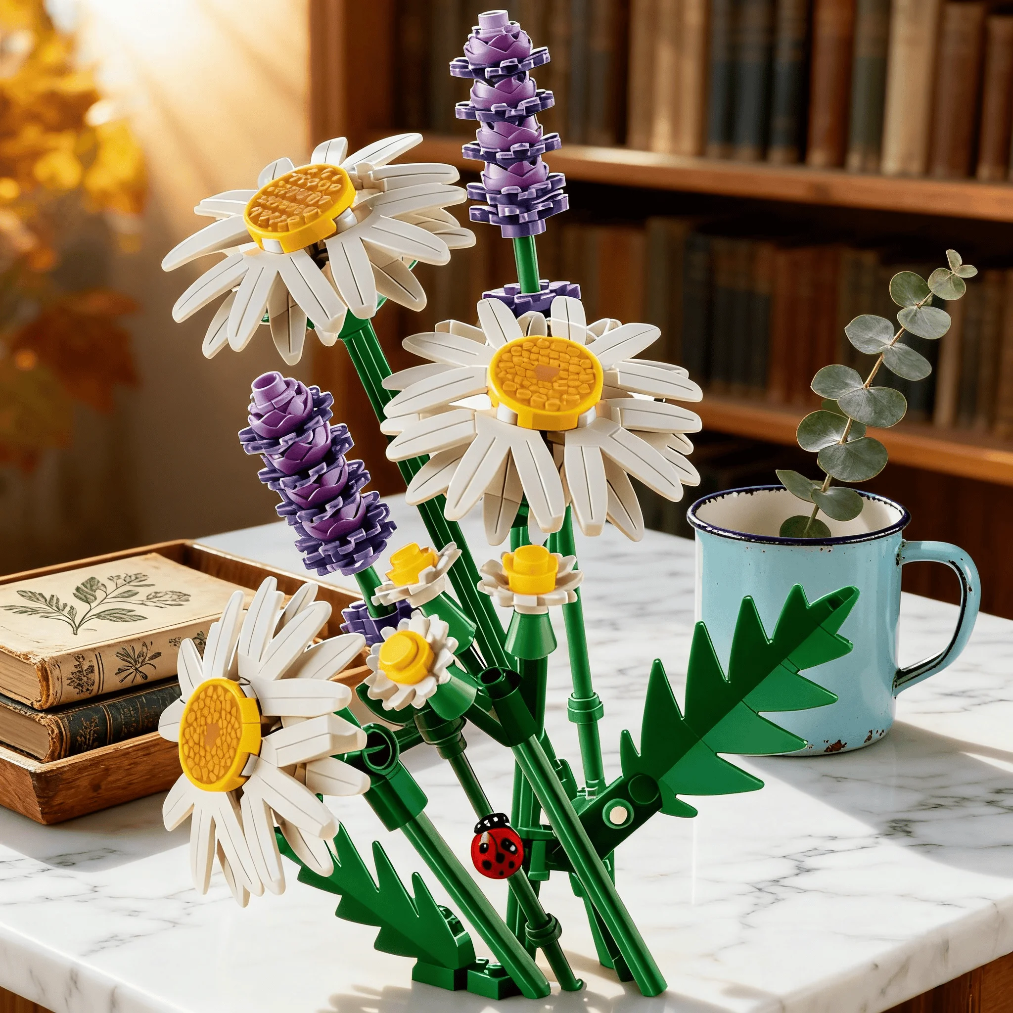 

MOC133pcs plant daisy and lavender flower set men's and women's bouquet toys 2026 new home decoration gifts