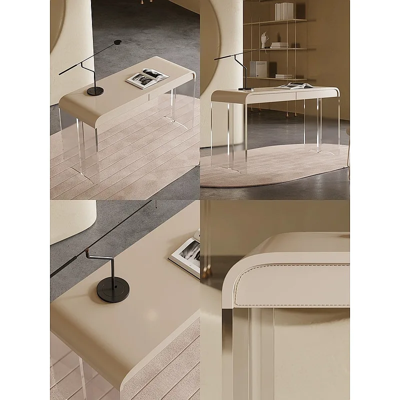 French Cream Retro Desk Minimalist Home Acrylic Floating Vanity Writing Table Office Desk