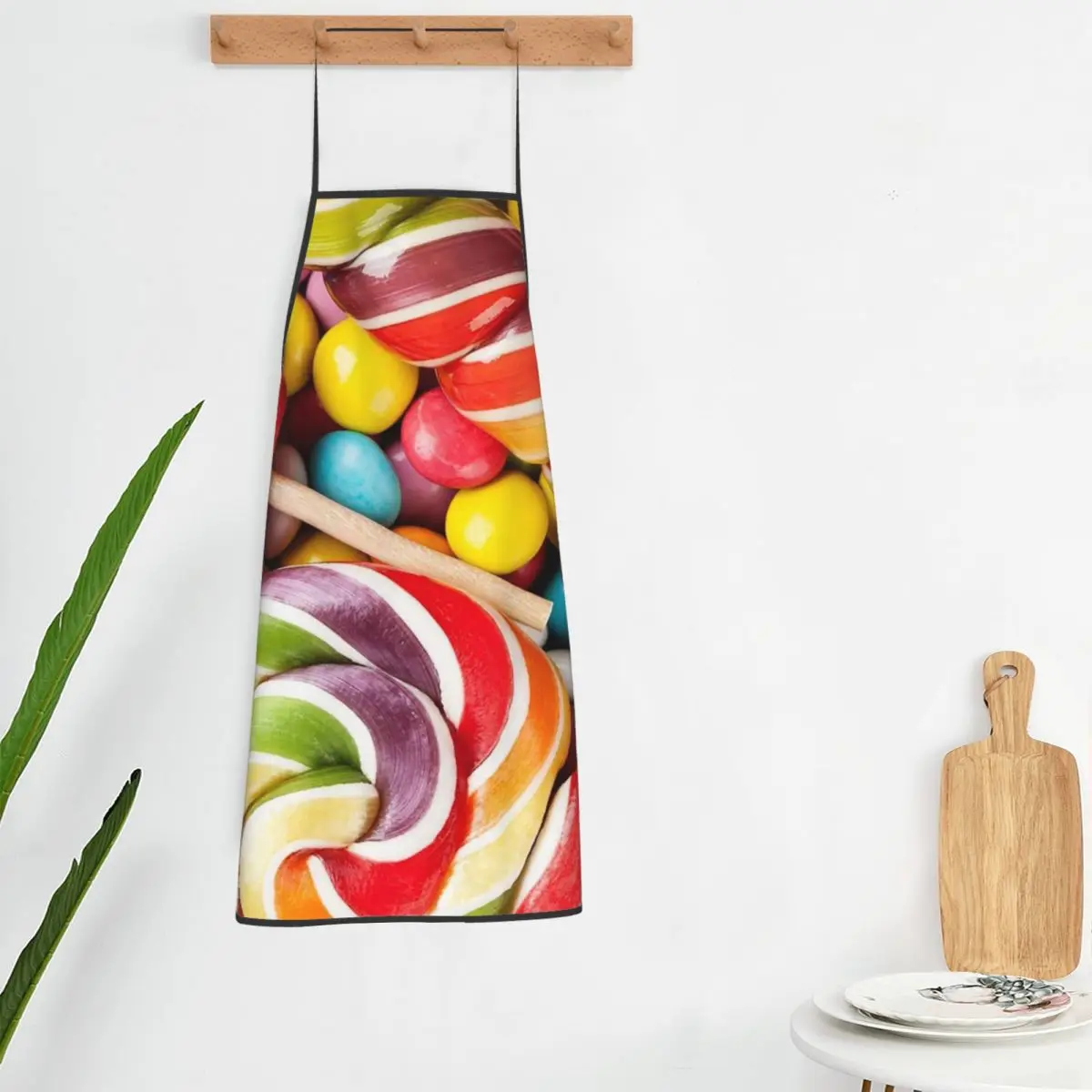 Candy Pattern Aprons Chef Cooking Tablier Sleeveless Bib Kitchen Cleaning Pinafore for Women Men Gardening