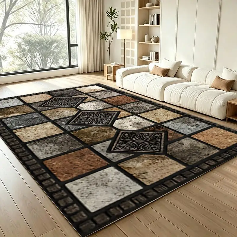 1 Piece Rustic Stone Mosaic Carpet, Soft Comfortable, All Seasons, Lightweight, Home Decor, Room Decor, Winter, Autumn, Living Room, Entryway, Bedroom