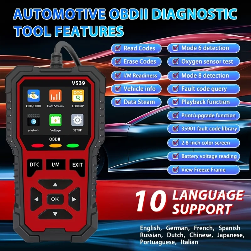 قارئ/ماسح ضوئي Obd2 - تشخيص السيارات مع شرائح معالجة سريعة، يدعم 10 لغات، متوافق مع معظم ما بعد عام 1996 #4