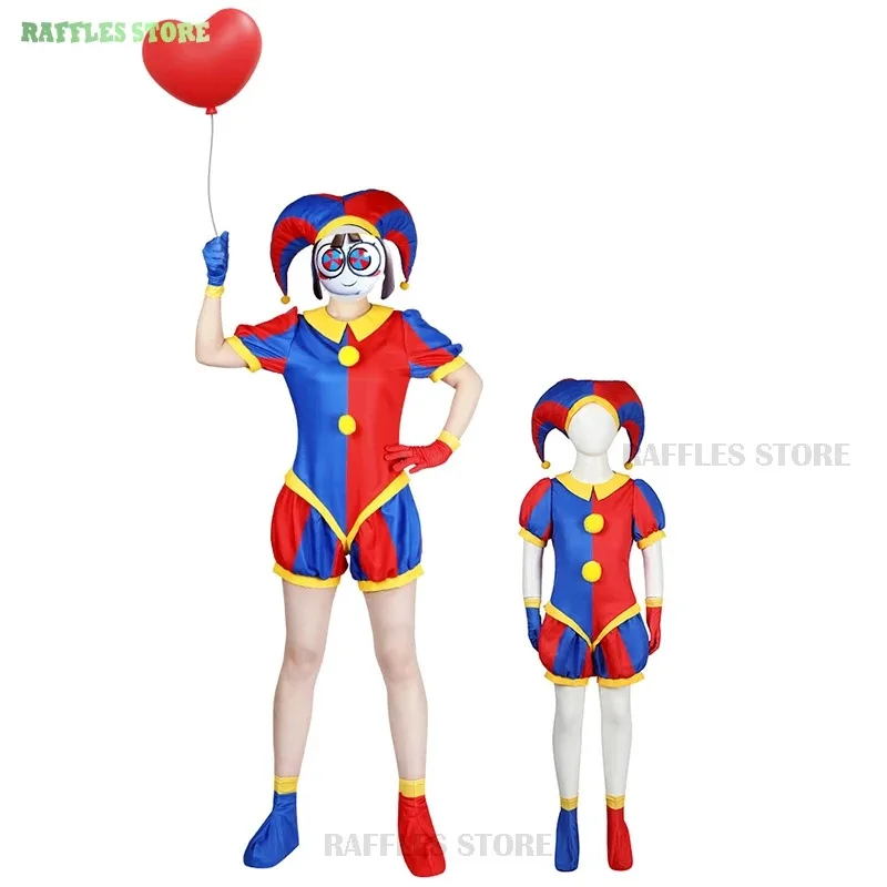 

Nene 2025 цифровые цирковые костюмы для взрослых Pomni, маски для косплея, комплект шляпы, комбинезон с героями мультфильмов, детская рождественская вечеринка, милый клоу