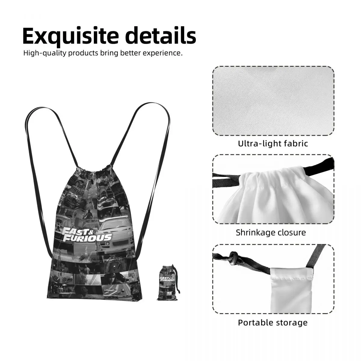 Fast And Furious Is History Of Legend Drawstring Backpack hiking cycling Bag Lightweight Storage Drawstring Bag for Men Women