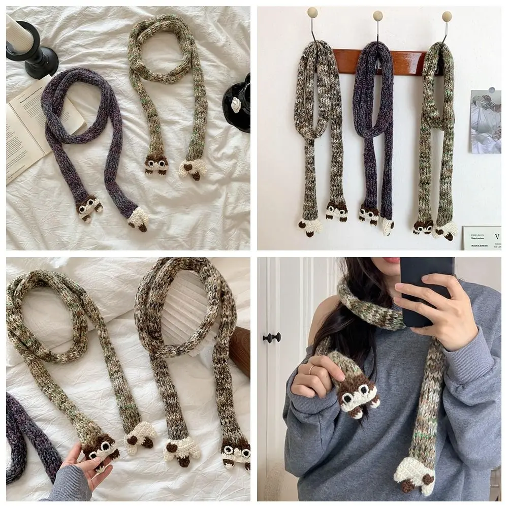 Cute Harajuku Style Y2K Knitted Scarf Animals Cartoon Long Narrow Scarves Scarf Accessories Korean Style Squirrel Shawl Female