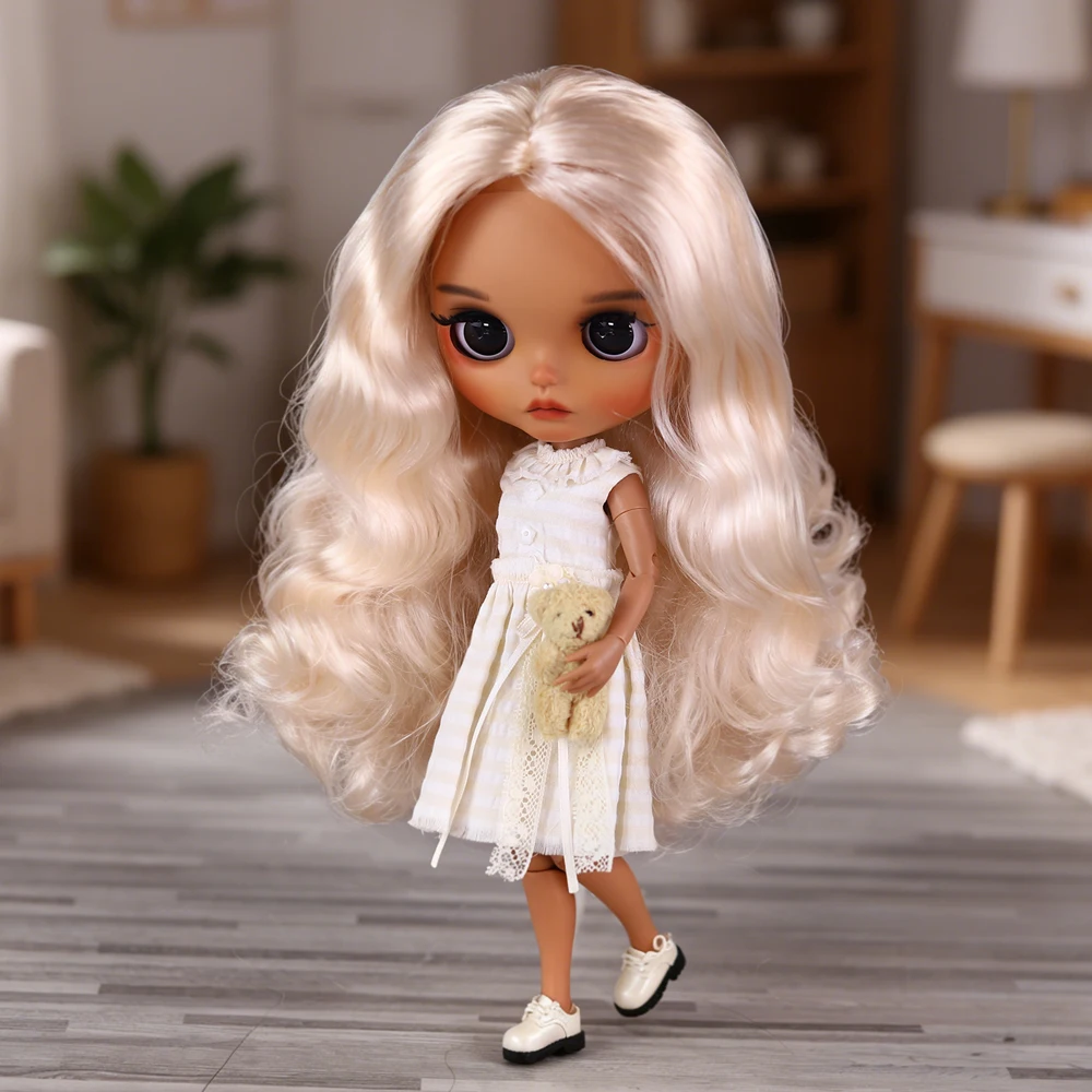 ICY DBS Blyth Doll 1/6 BJD Curly Hair Women's Customized Hand Carved Eyebrow, Lip, and Facial Gifts, Available in Nude and Other