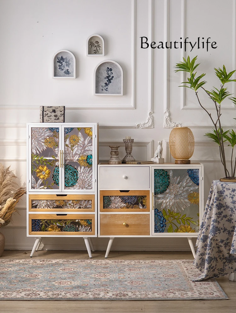 

American Retro Hand Painting Sideboard Cabinet Household Minimalist Storage Cabinet