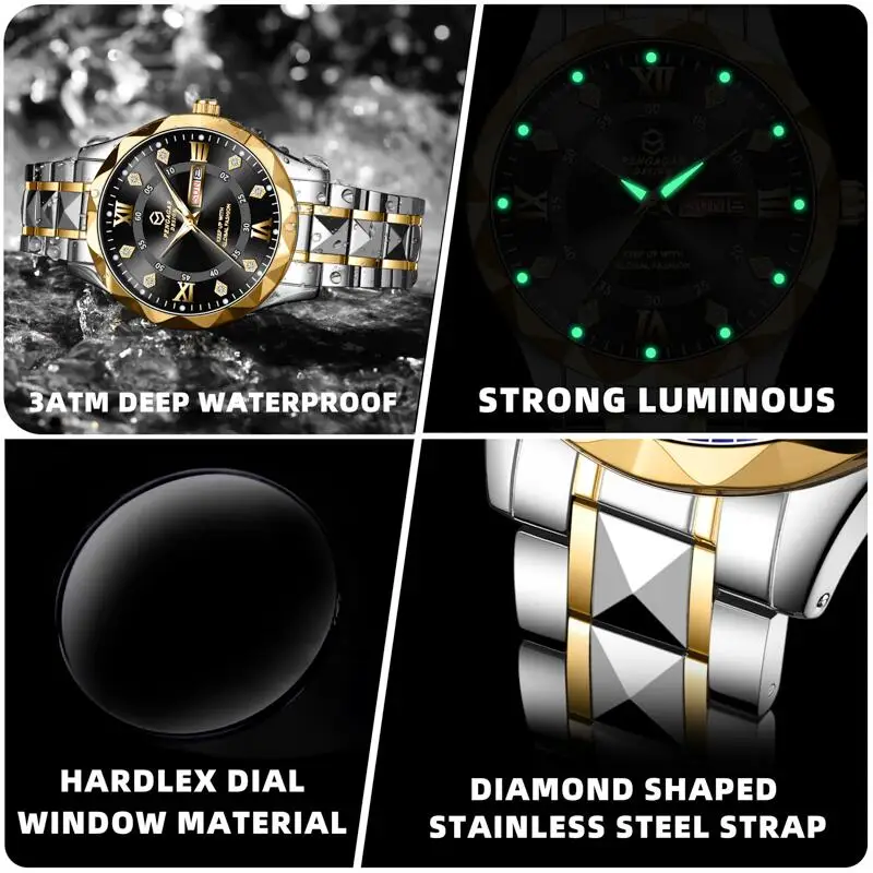 PAAZOMU Luxury Brand Man Watch Waterproof Luminous Date Week Men's Quartz Wristwatch Stainless Steel Fashion Sports Men Watches