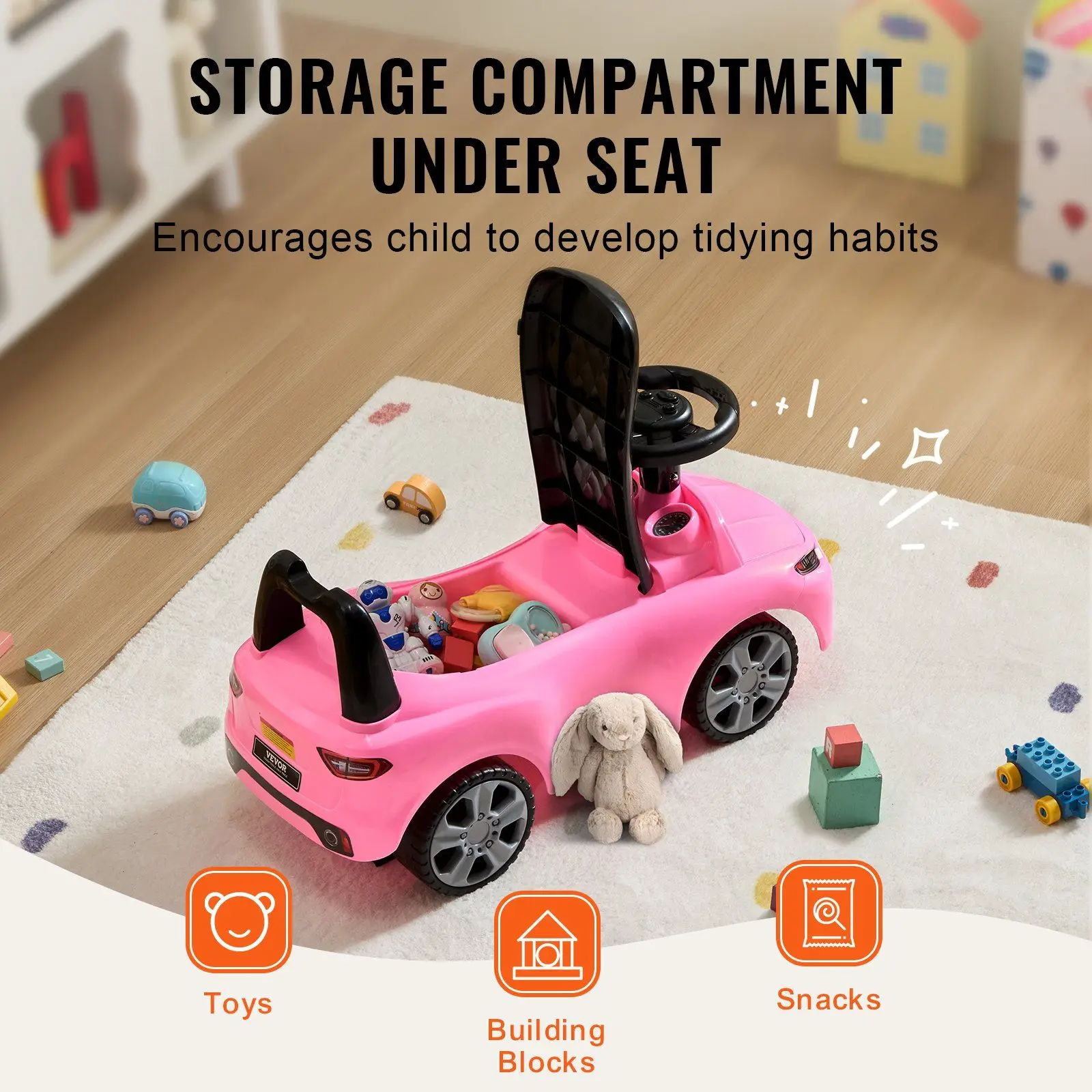 With Music Steering Wheel & Under Seat Storage VEVOR Ride On Push Car for Toddlers Classic Kids Ride On Car Ages 1-3, Ride Racer