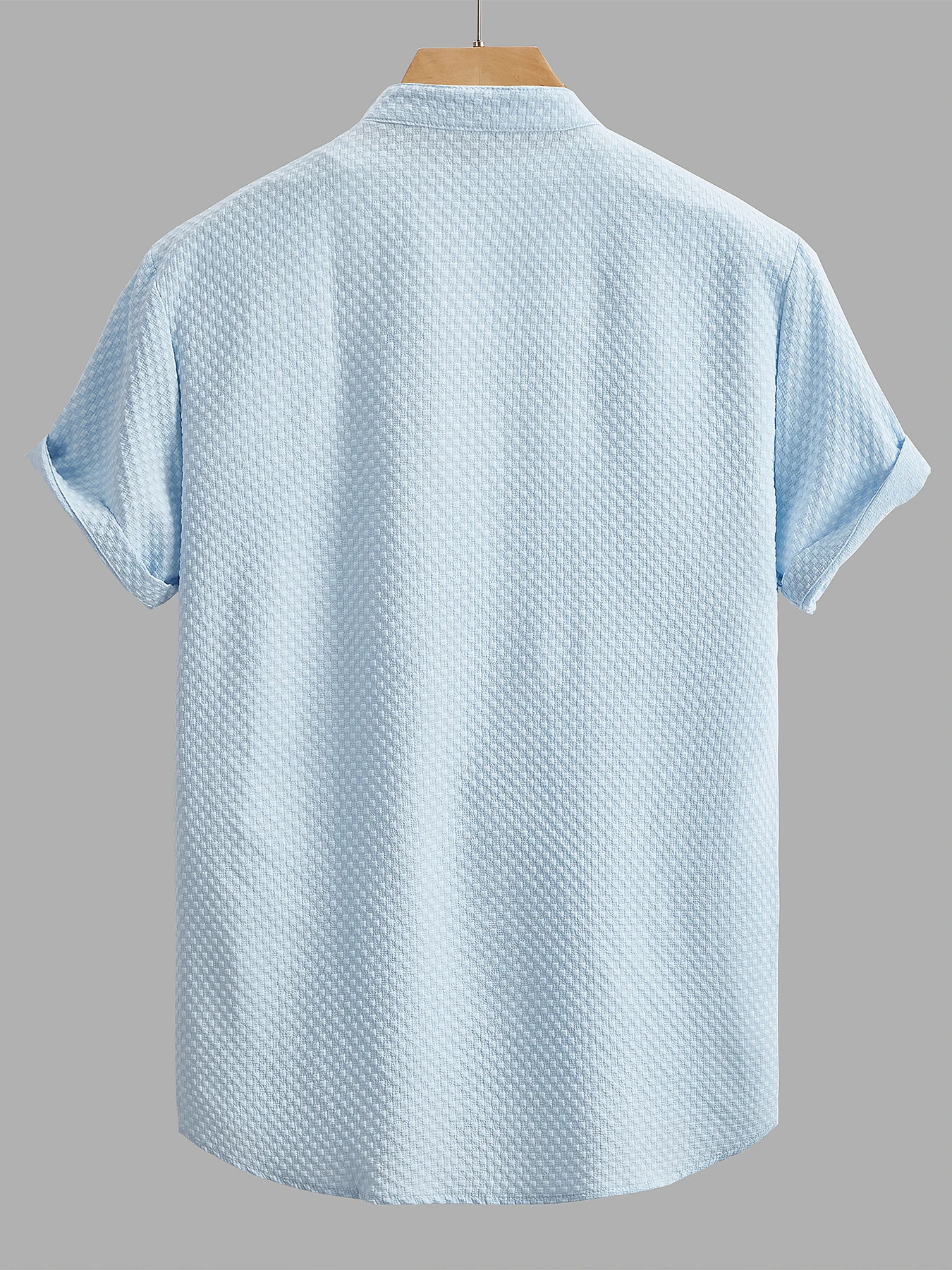 قميص ملمس بياقة قائمة للرجال ، قمصان بأكمام قصيرة ، أزرار لأسفل ، كلاسيكي ، كاجوال ، بلون واحد ، قمم فاخرة ، ملابس صيفية #2