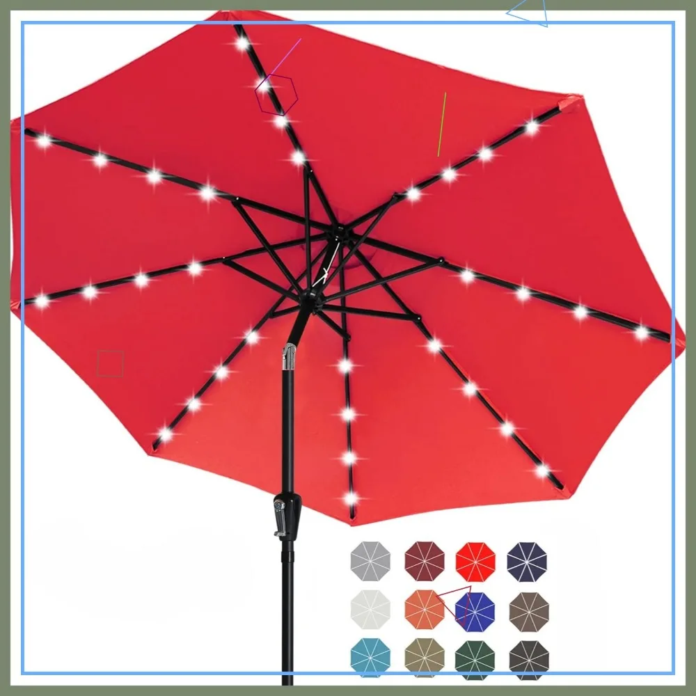

Durable Solar LED Patio Umbrella with 32 Lights, 9FT Red, Wind-Resistant for Outdoor Tables