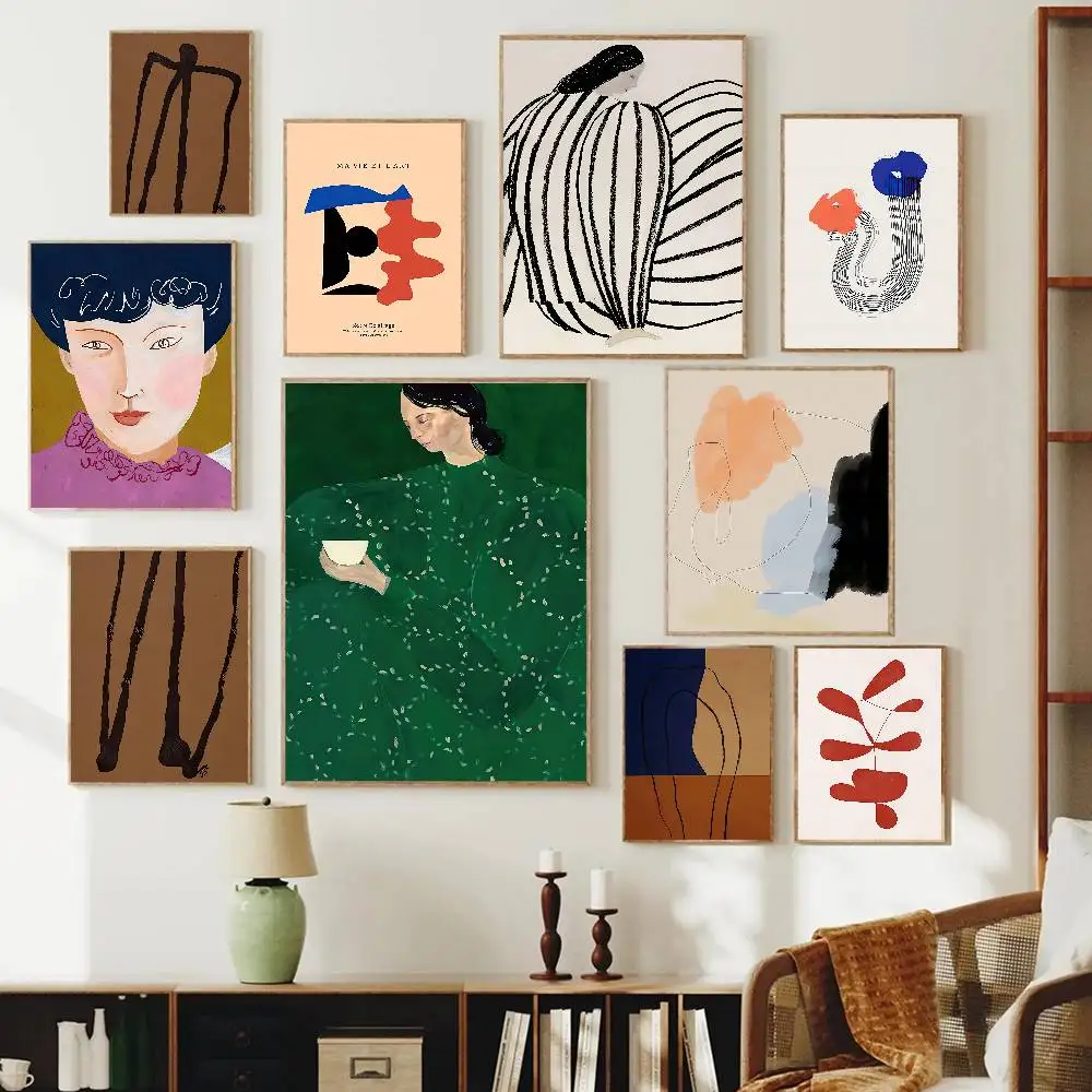 Abstract Line Figure Paper Poster Boho Morandi Color Block Woman Portrait Print Minimal Modern Living Room Wall Decor Unframed