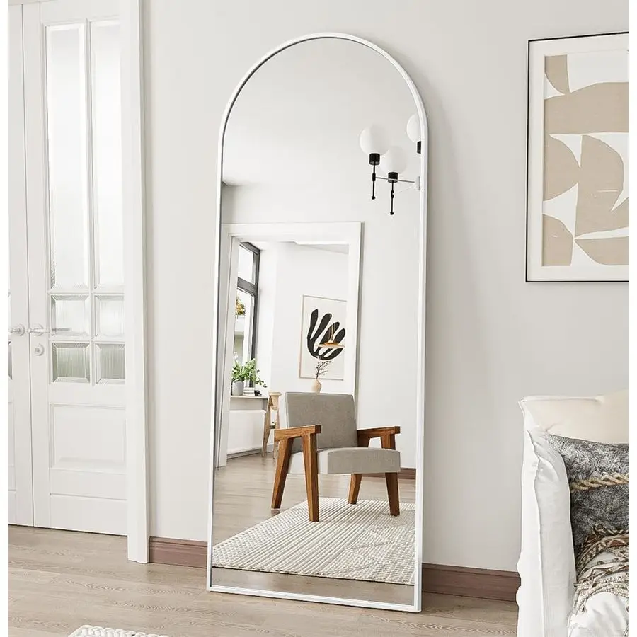 

Floor Full Length Mirror, 56"x20"Arched Full Body Mirror, Hanging or Leaning, Standing, Wall Mounted with Aluminum Frame for