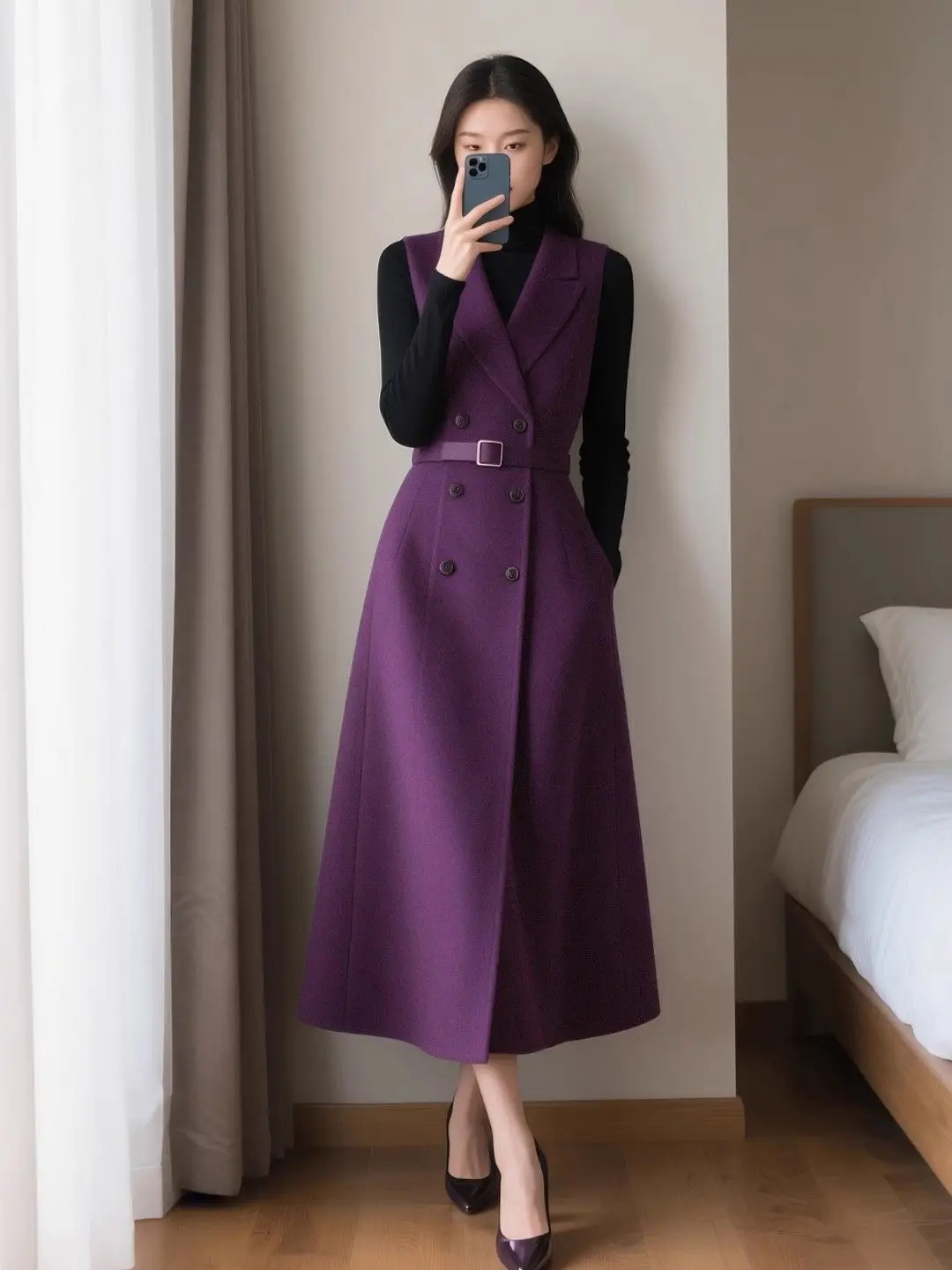Autumn And Winter New Coat Temperament Sleeveless Suit Vest Jacket Medium And Long Coat Temperament High-End Commuting Lace-Up
