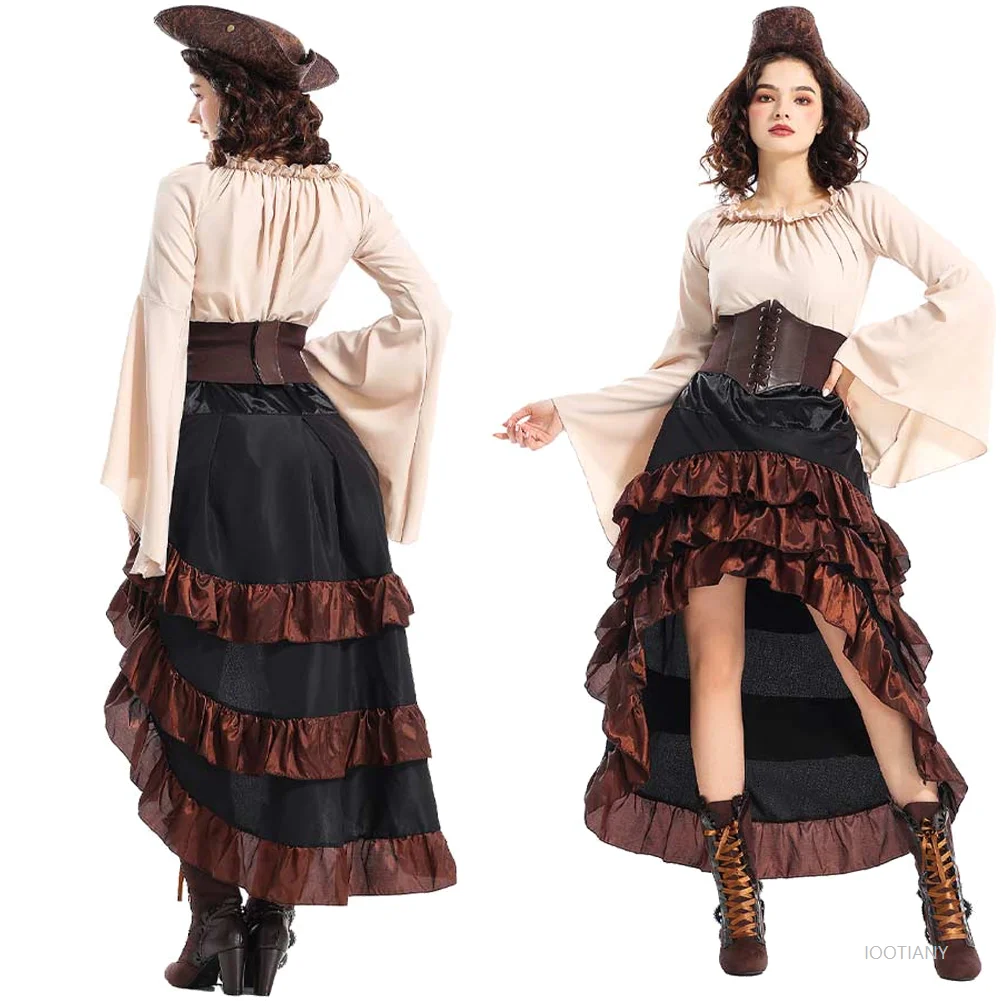 

Halloween Womens's Medieval Pirate Costume Captain Huntress Clubwear Corset Dress Lace Up Play Suit Cosplay Fancy Party Dress