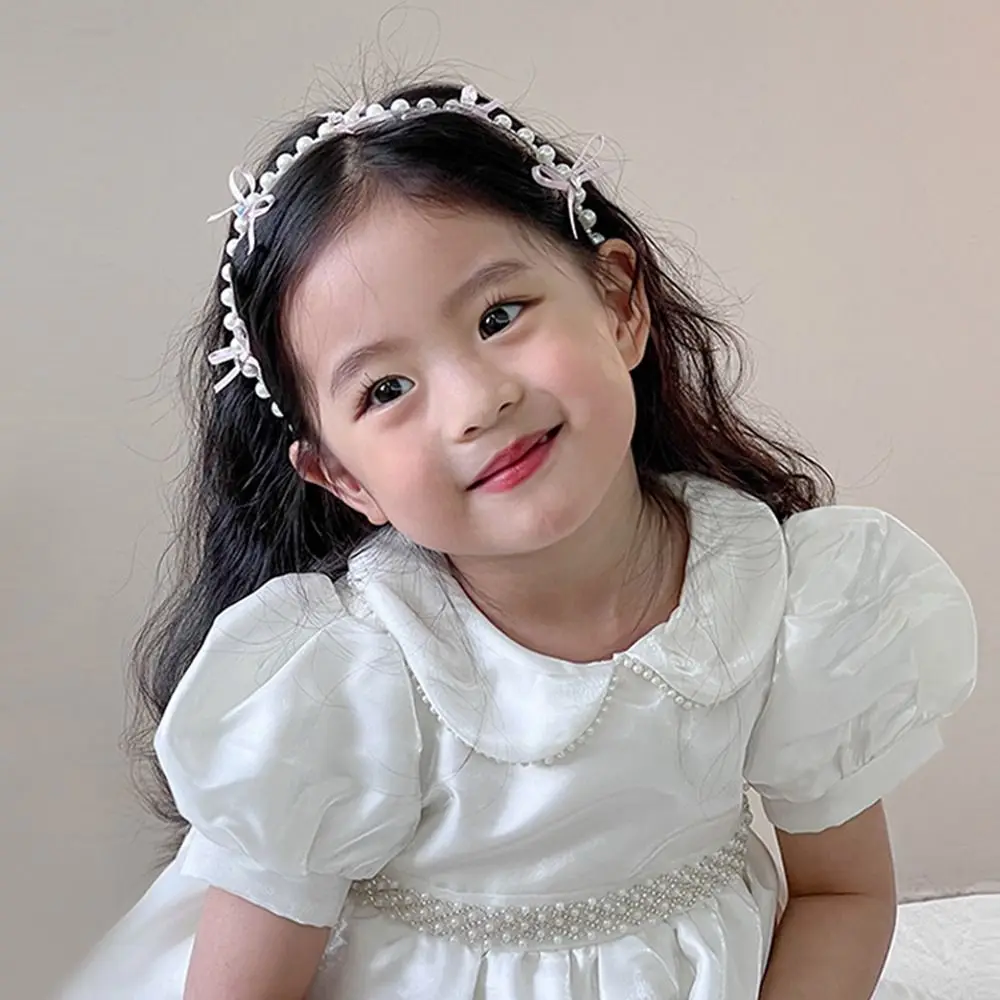 New White Pearl Bow Hairbands Korean Cute Princess Hair Hoop Flower Sweet Children Headband Hair Accessories