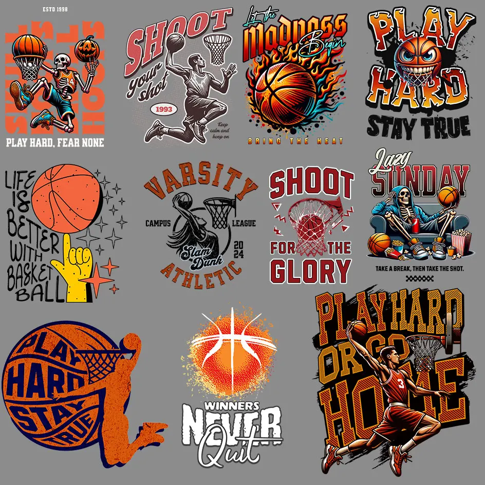 THROW IT DOWN Basketball Iron On Patch - Vintage 1891 Sport Decal for DIY Apparel & Bags High-Quality Washable Prints