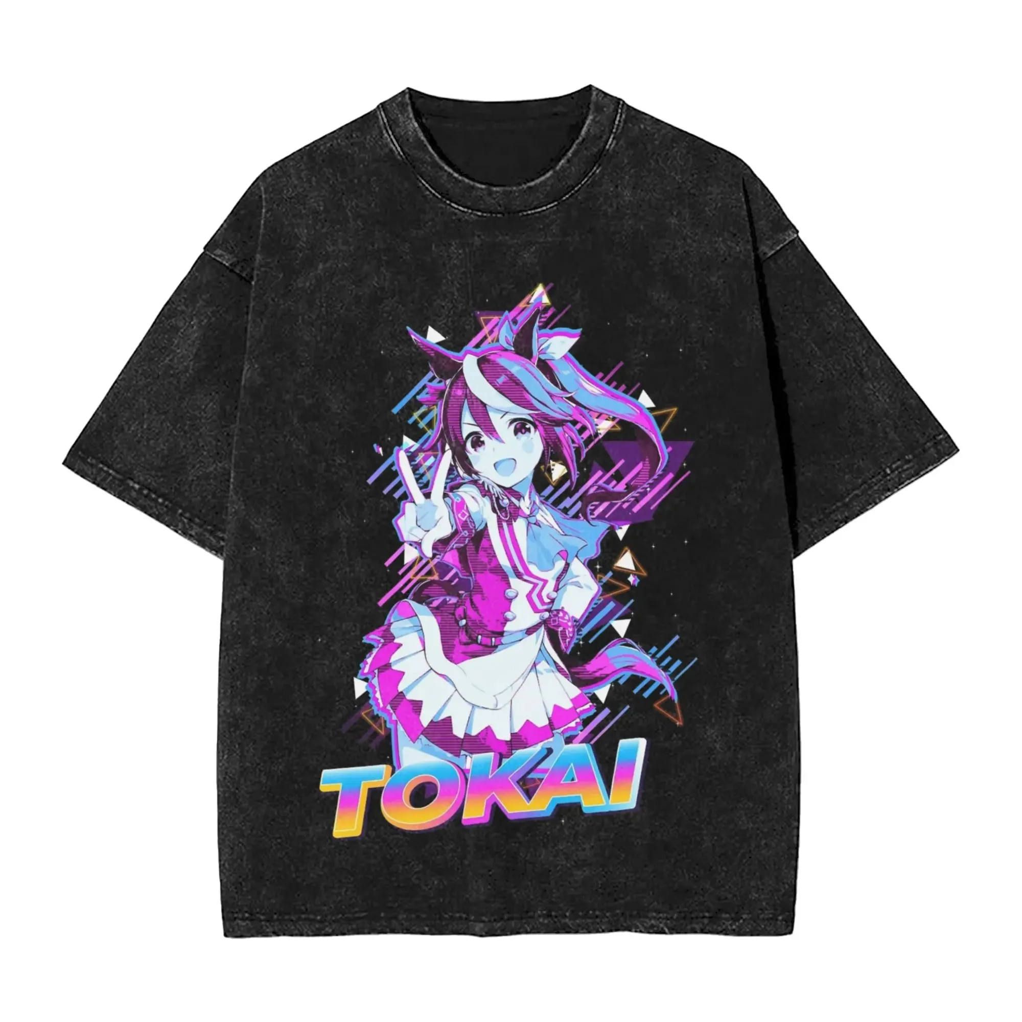 Funny Anime Uma Musume Pretty Derby Graphic Print T-Shirt Men Women Vintage Washed Cotton Top Streetwear Fashion Summer New Tee