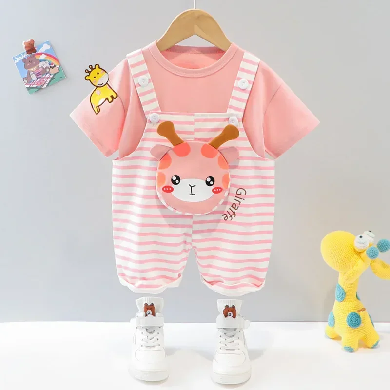 

New Summer Baby Girls Clothes Suit Children Cute Casual Short Sleeved T-Shirt Overalls 2Pcs/Sets Toddler Costume Kids Tracksuits