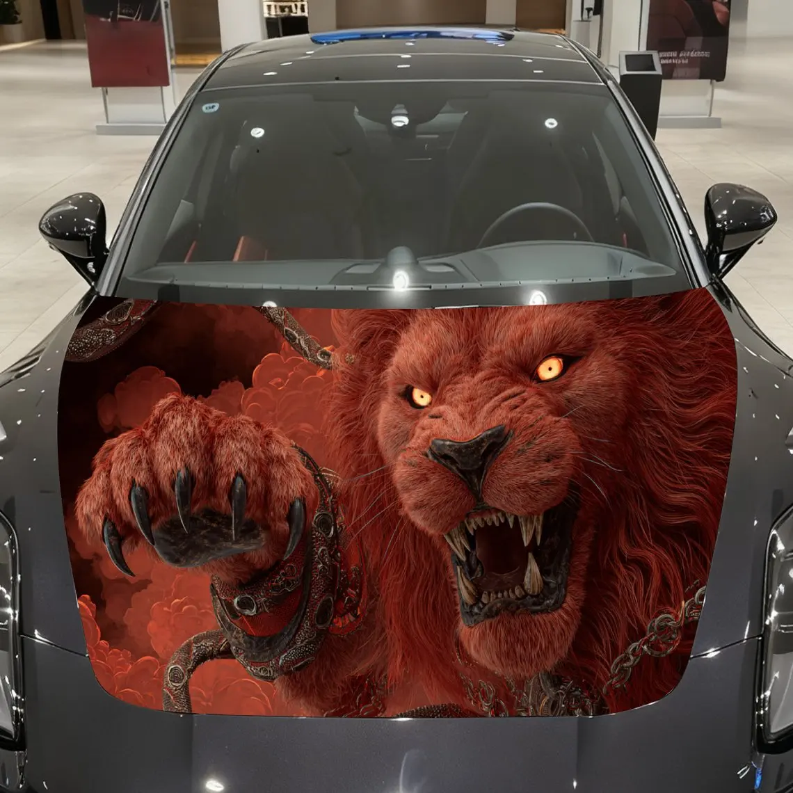 

Flaming Chained Lion Pattern car hood stickers, waterproof self-adhesive, scratch resistant, easy to stick, durable car PVC stic