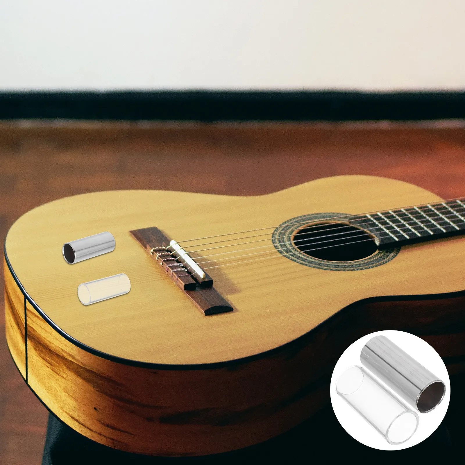 Guitar Slides 2 Pack 60mm Glass Stainless Steel Medium Bottleneck for Bright Tone Sustain and Intonation