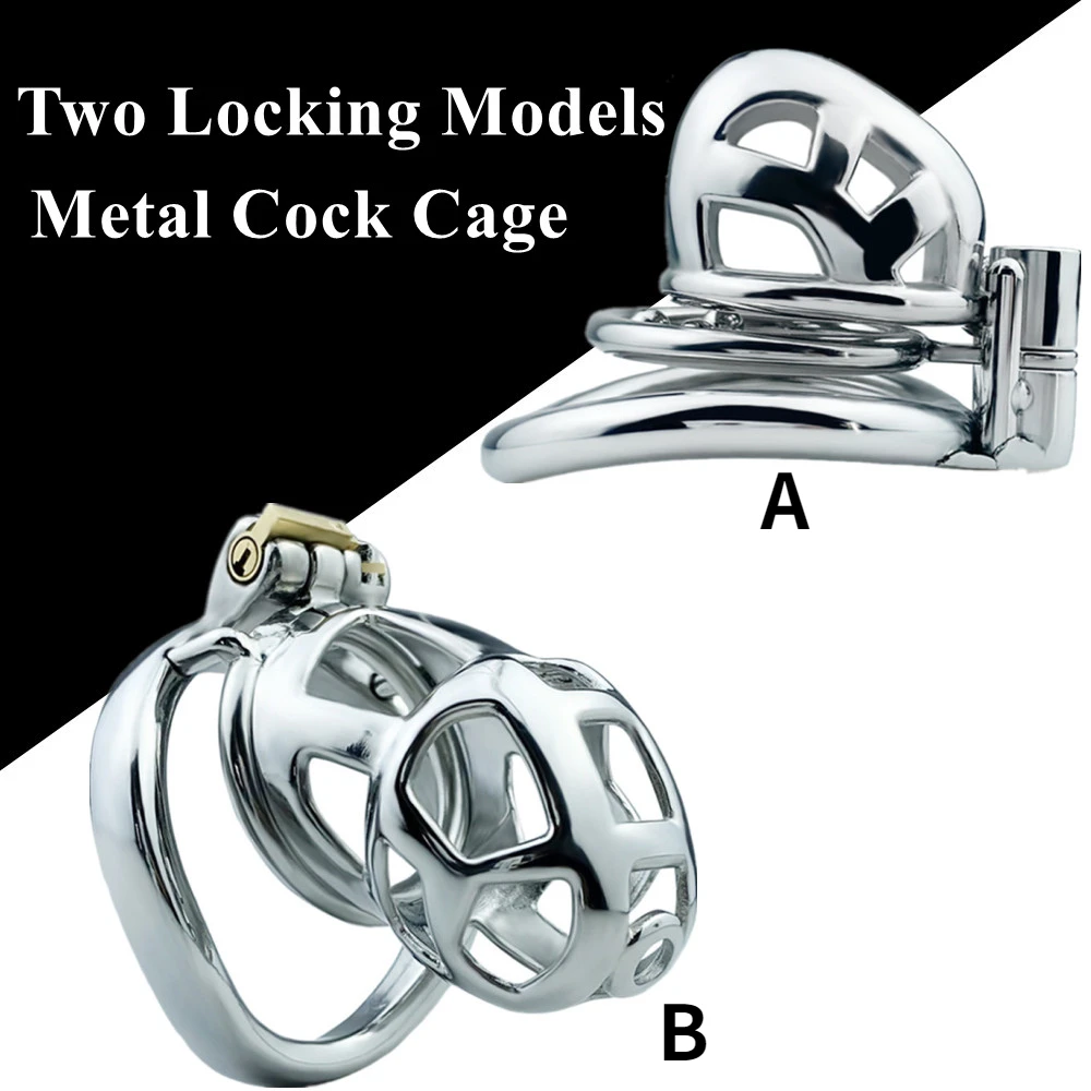 Stainless Steels Male Chastity Cage Cobra Cock Lock with 4 Size Penis Rings Sleeve Lock Bondage Belt Fetish Sex Toys for Men Gay