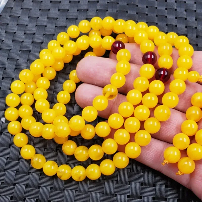 Minyak ayam kuning lilin madu gelang Multi lingkaran 108 manik-manik Buddha rantai Sweater pria dan wanita