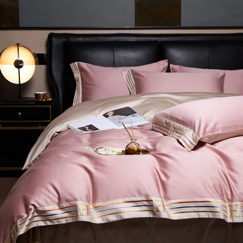4pcs Light Luxury Style 100% Cotton 210 Count Long Stand Cotton High-end Bedding Duvet Cover 200x230 220x240 Four Seasons
