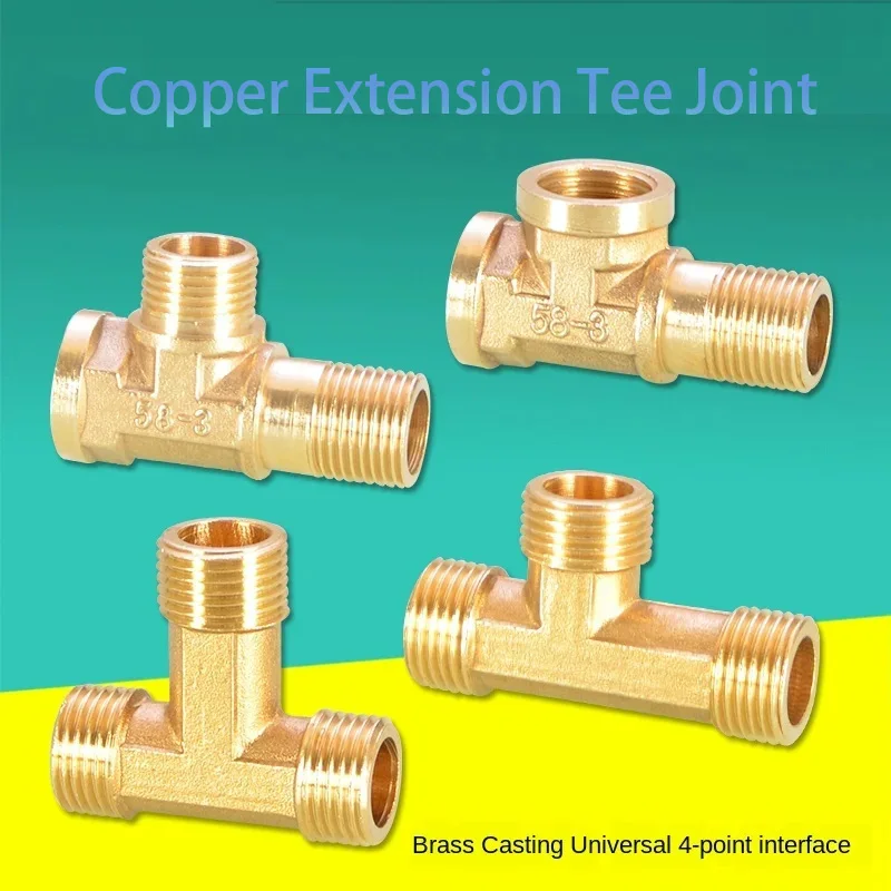 

1/2 IN Extension Tee Copper Three Outer Teeth Extension Copper Tee Joint 1/2 DN15 Internal and External Thread Accessories