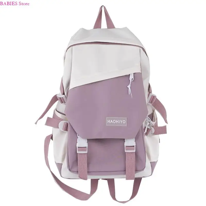 

C9GB Backpack with Pendent Accessories Pins School Bag for Girls Teens Student Bookbag Nylon Daypack Travel Rucksack